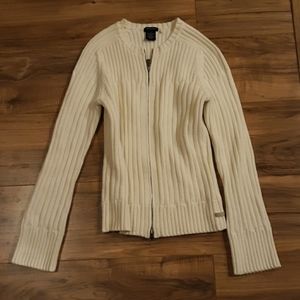 Vintage Calvin Klein Jeans Women's White Ribbed Zipper Sweater Jacket.